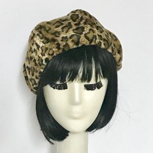 Leopard faux fur beret hat